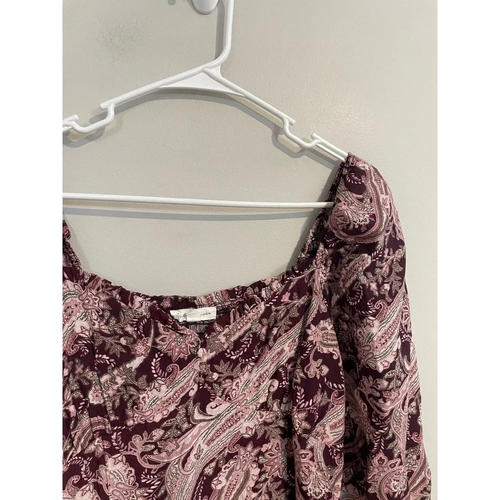 By The River Sweetheart Neckline Long Sleeve Paisley Print Midi Dress Size Large